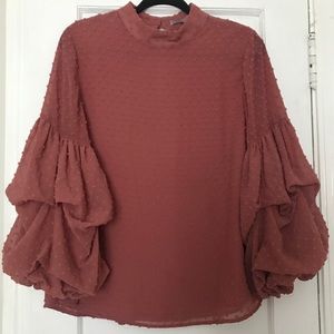 Swiss Dot Ruffle Sleeve Blouse